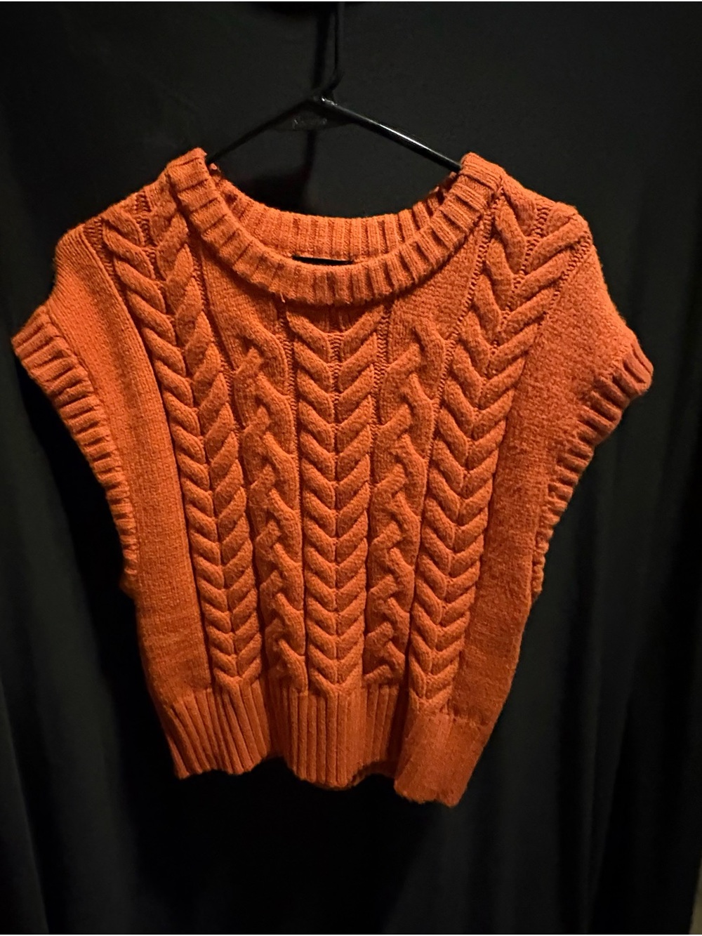 Women's Cable-Knit Short Sleeve Sweater in Orange